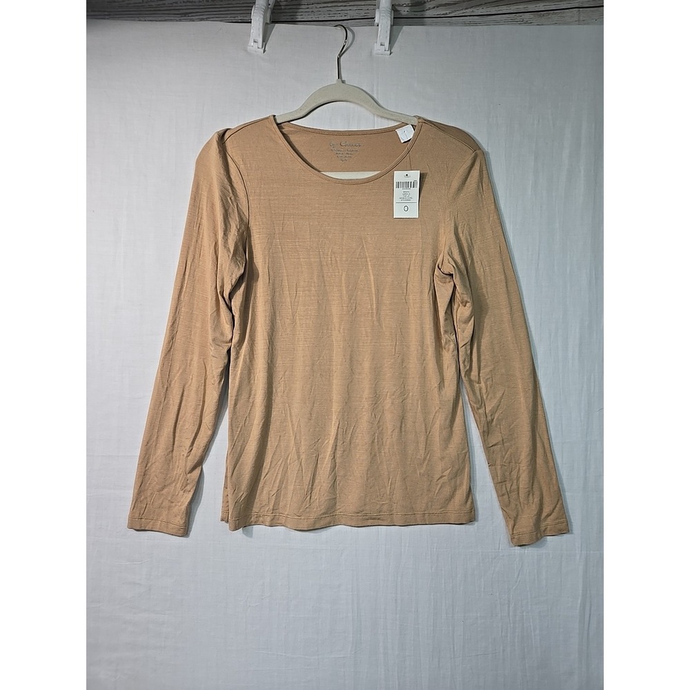 NWT Chicos Women's 0 Small Long Sleeve Top Tan Camel Classic Stretch Karina